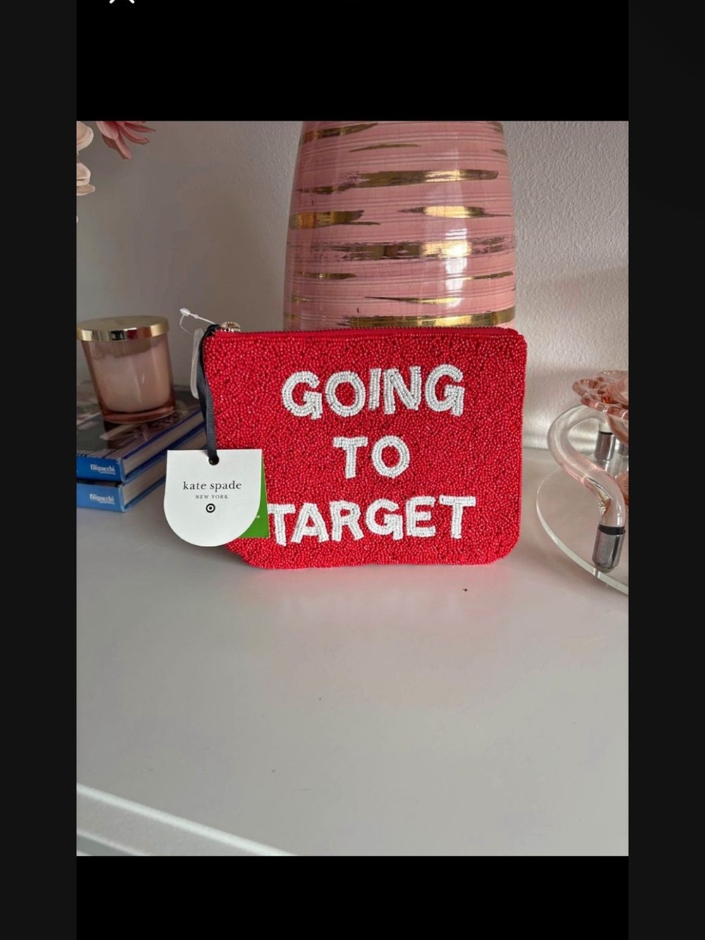 kate spade red beaded "Going To Target" pouch